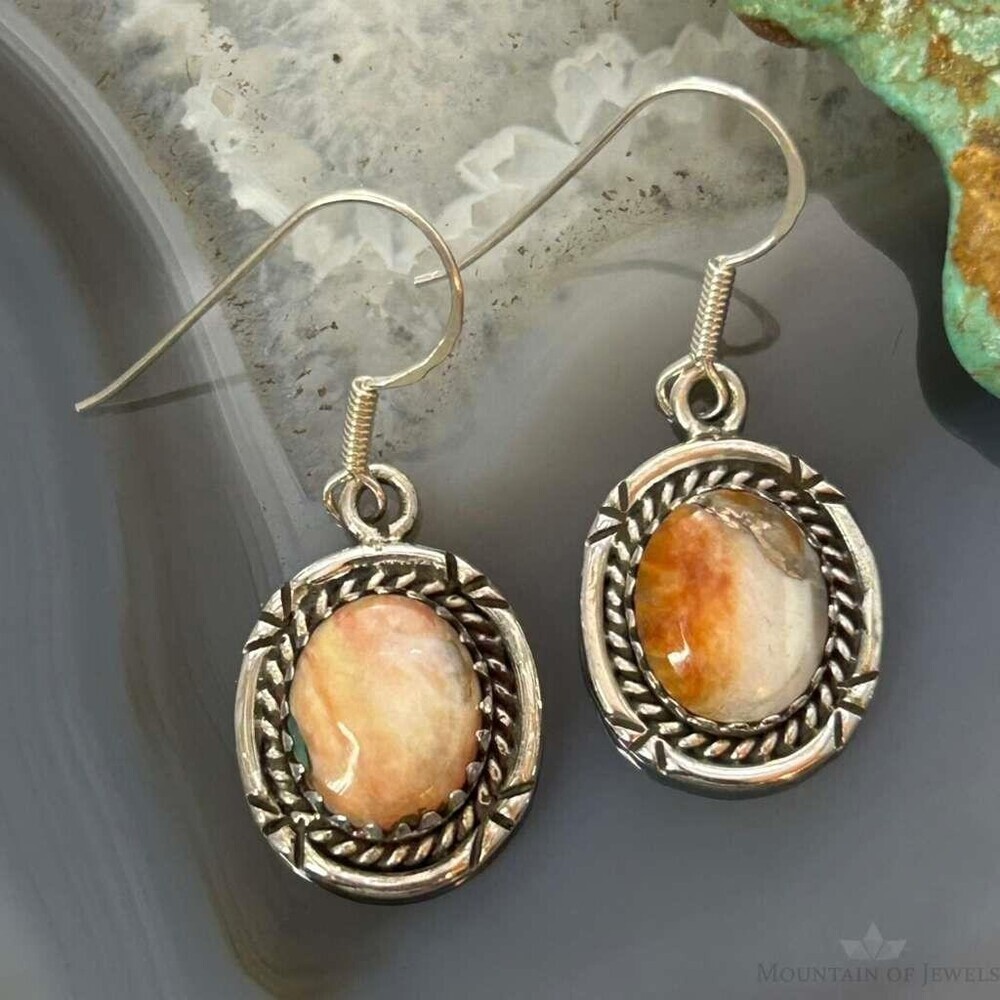 Sterling Silver Southwestern Style Spiny Oyster Dangle Earrings For Women